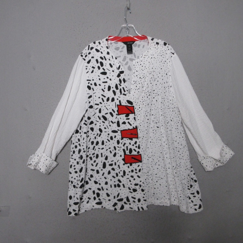 Ali Miles Tunic Top XL Art to Wear Button Crinkle Textured Lagenlook Eclectic